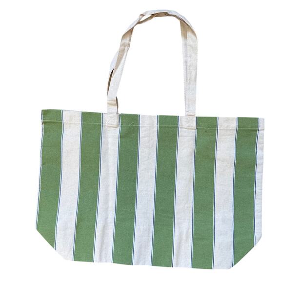 NWOT Sezane Los Angeles Green & White Stripe Canvas Tote Bag - Picture 2 of 3